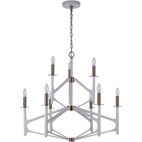 The Reserve 9 Light 32.25 inch Matte White/Satin Brass Chandelier Ceiling Light, 2-Tier