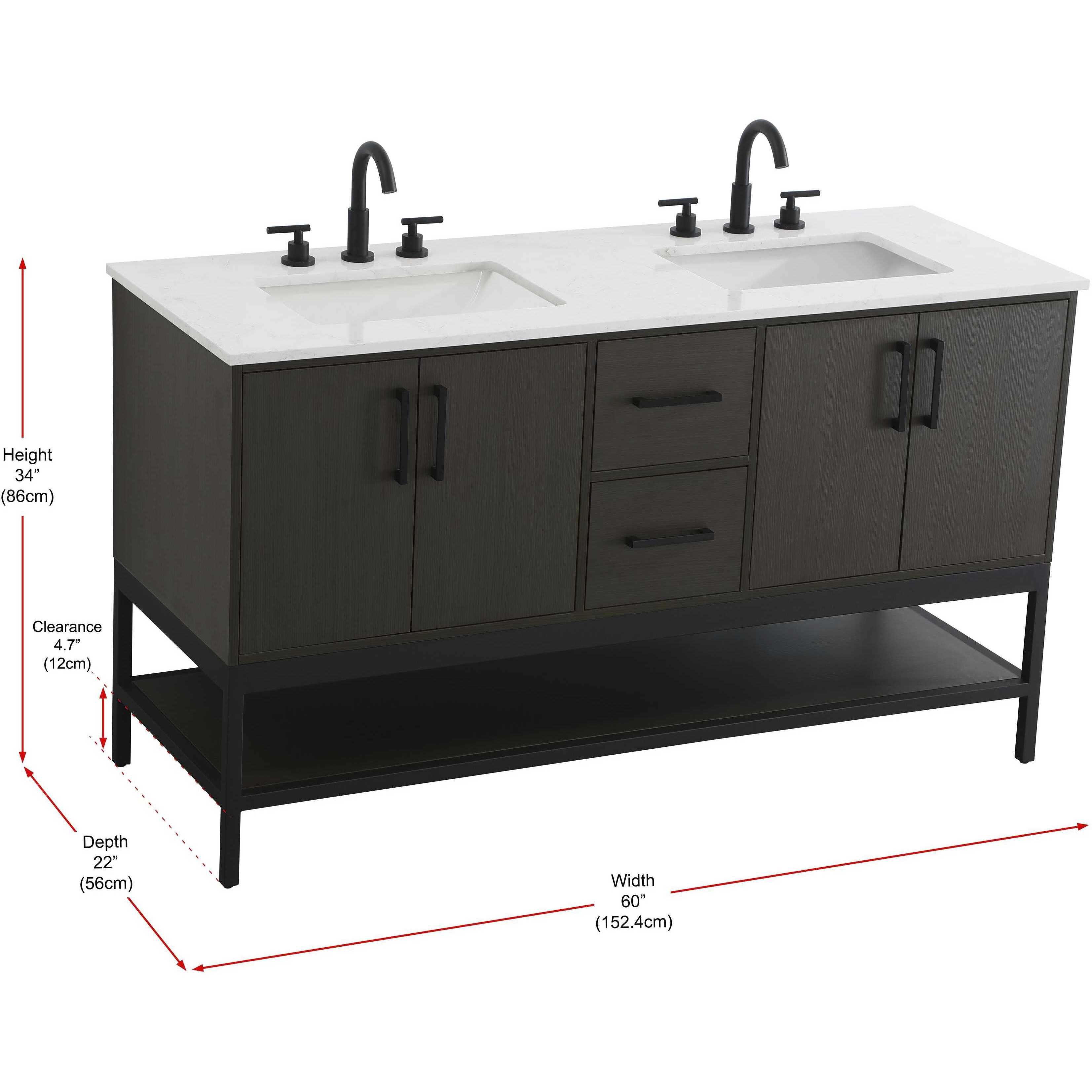 Lennox 60 X 34 inch Mocha Brown Bathroom Vanity Cabinet