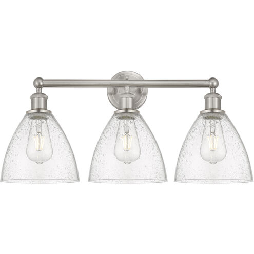 Edison Bristol Glass 3 Light 26 inch Brushed Satin Nickel Bath Vanity Light Wall Light in Seedy Glass