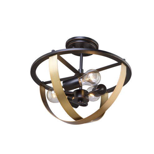 Capri 3 Light 15 inch Dark Bronze and Satin Brass Cage Semi-Flush Mount Ceiling Light