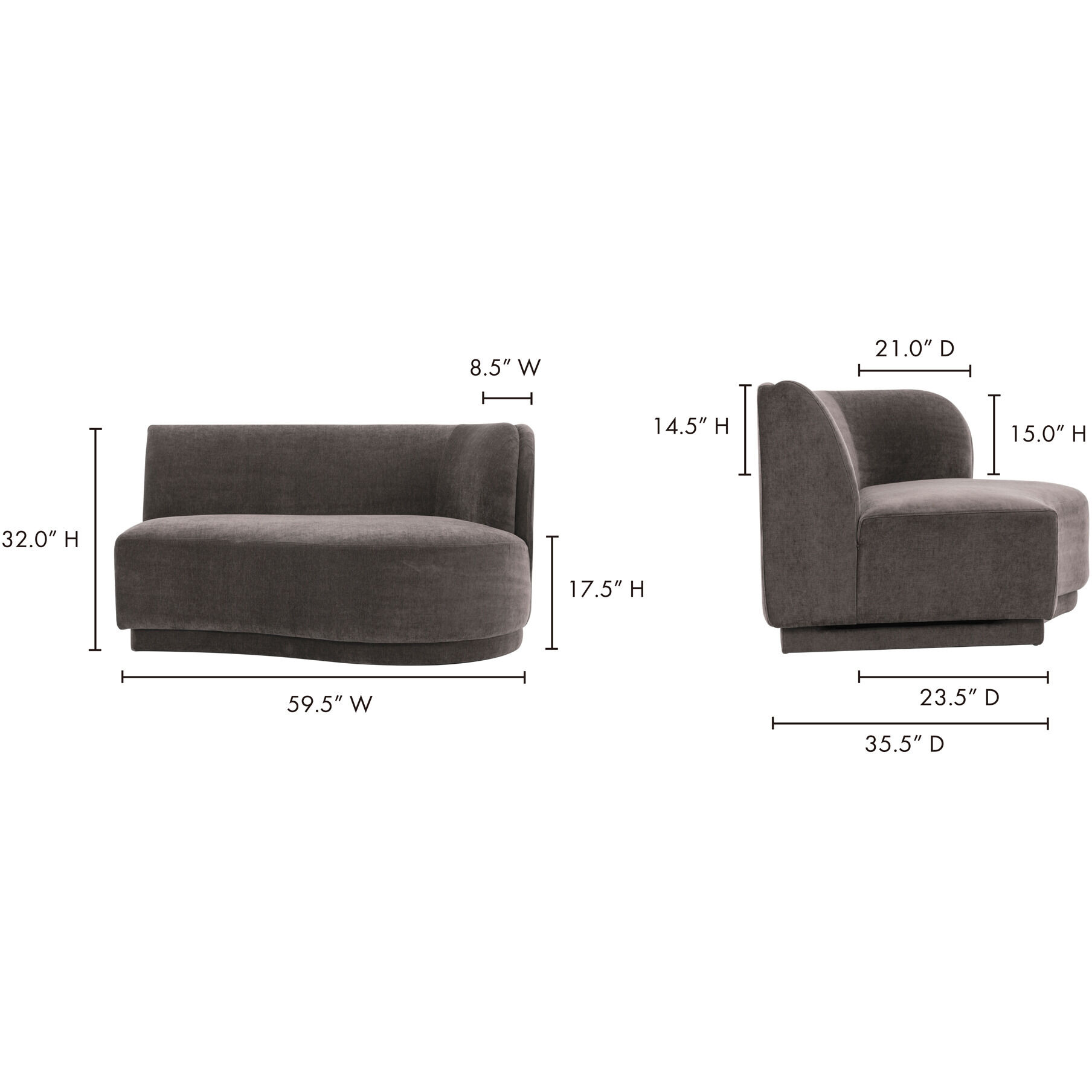 Yoon Grey Sofa, Right