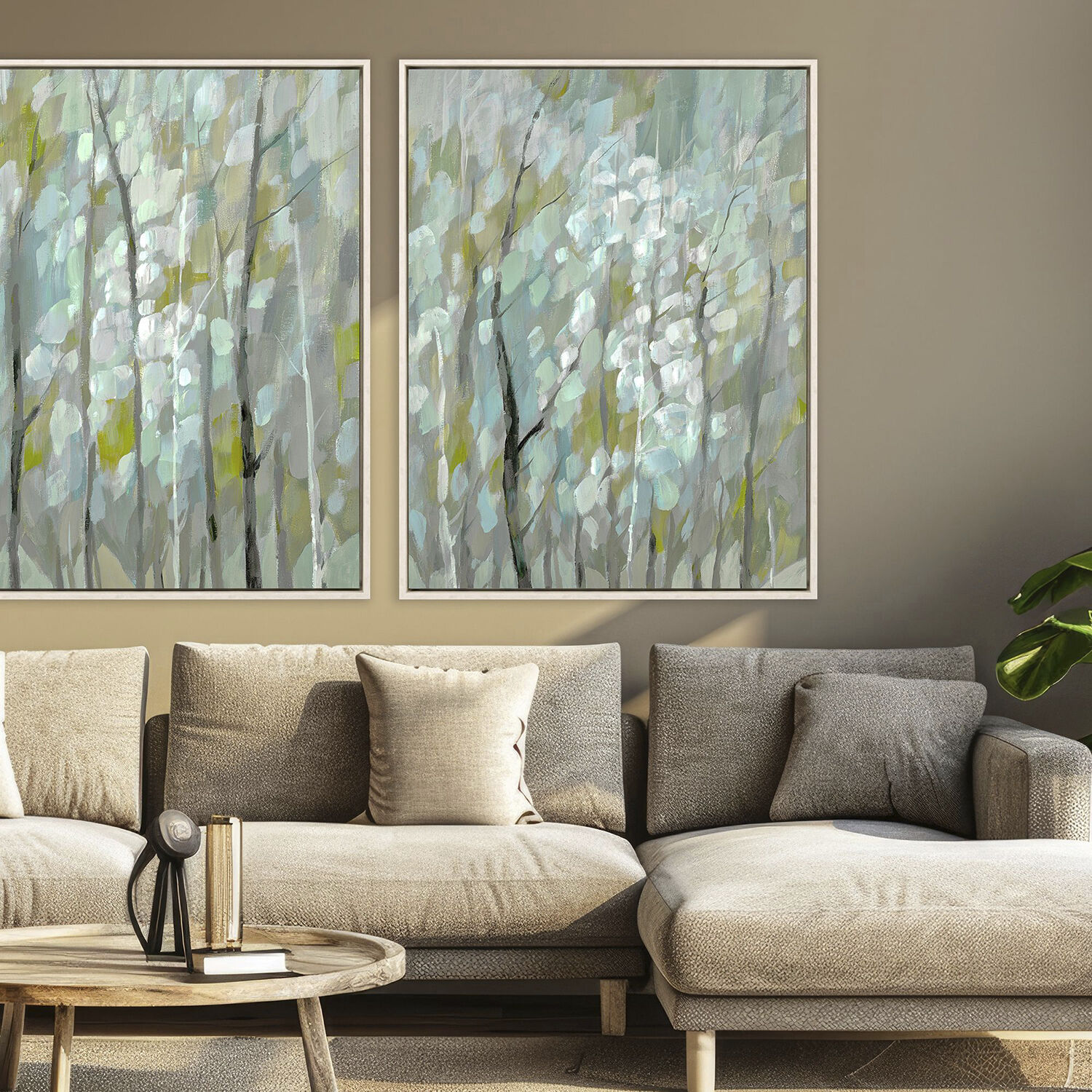 Summer Trees Gray and Green and Multi and Neutral Canvas