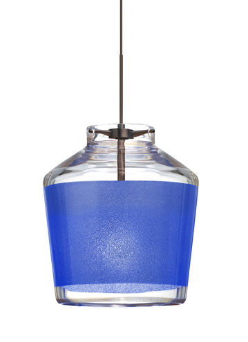 Pica 6 1 Light Bronze Pendant Ceiling Light in Halogen, Blue Sand Glass