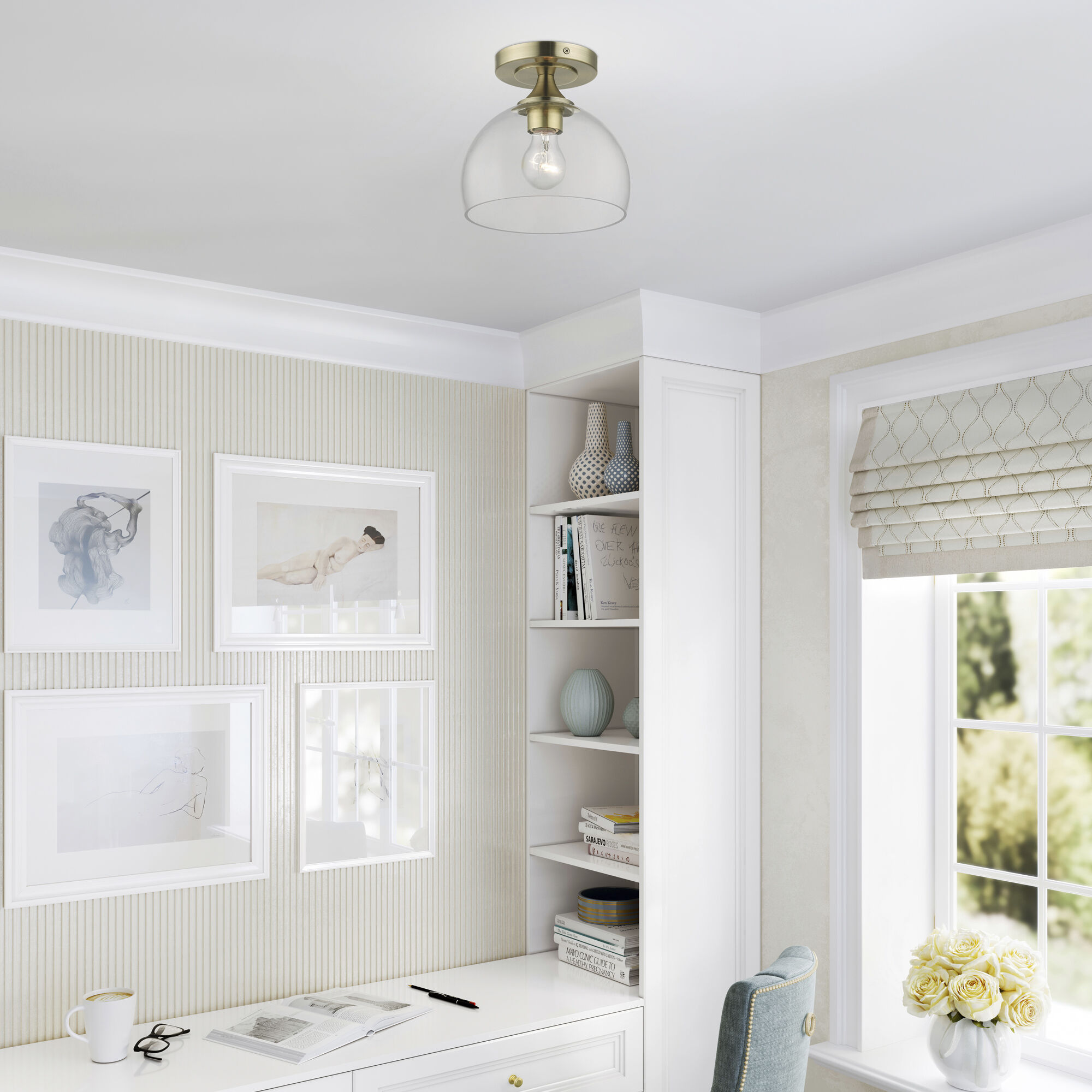 Glendon 1 Light 8.25 inch Antique Brass Semi-Flush Ceiling Light