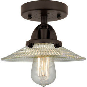 Nouveau 2 Halophane 1 Light 9 inch Oil Rubbed Bronze Semi-Flush Mount Ceiling Light in Clear Halophane Glass