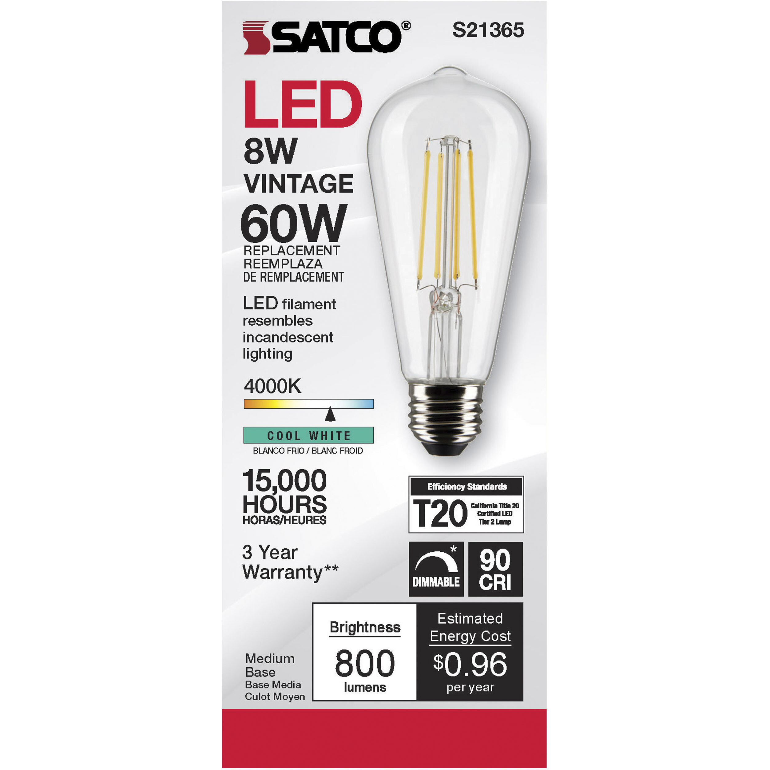Lumos LED Medium Medium 8.00 watt 4000K LED Filament