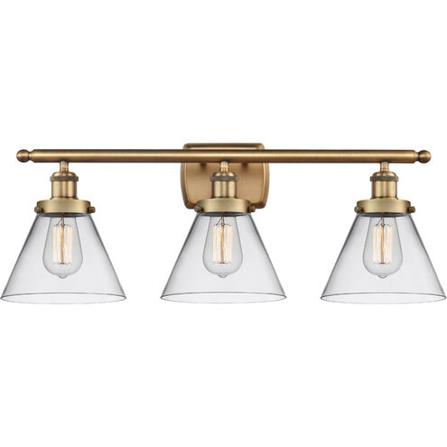 Ballston Large Cone LED 26 inch Brushed Brass Bath Vanity Light Wall Light in Clear Glass