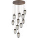 Meteo Incandescent 11 Light Burnished Bronze Chandelier Ceiling Light, Round Multi-Pendant