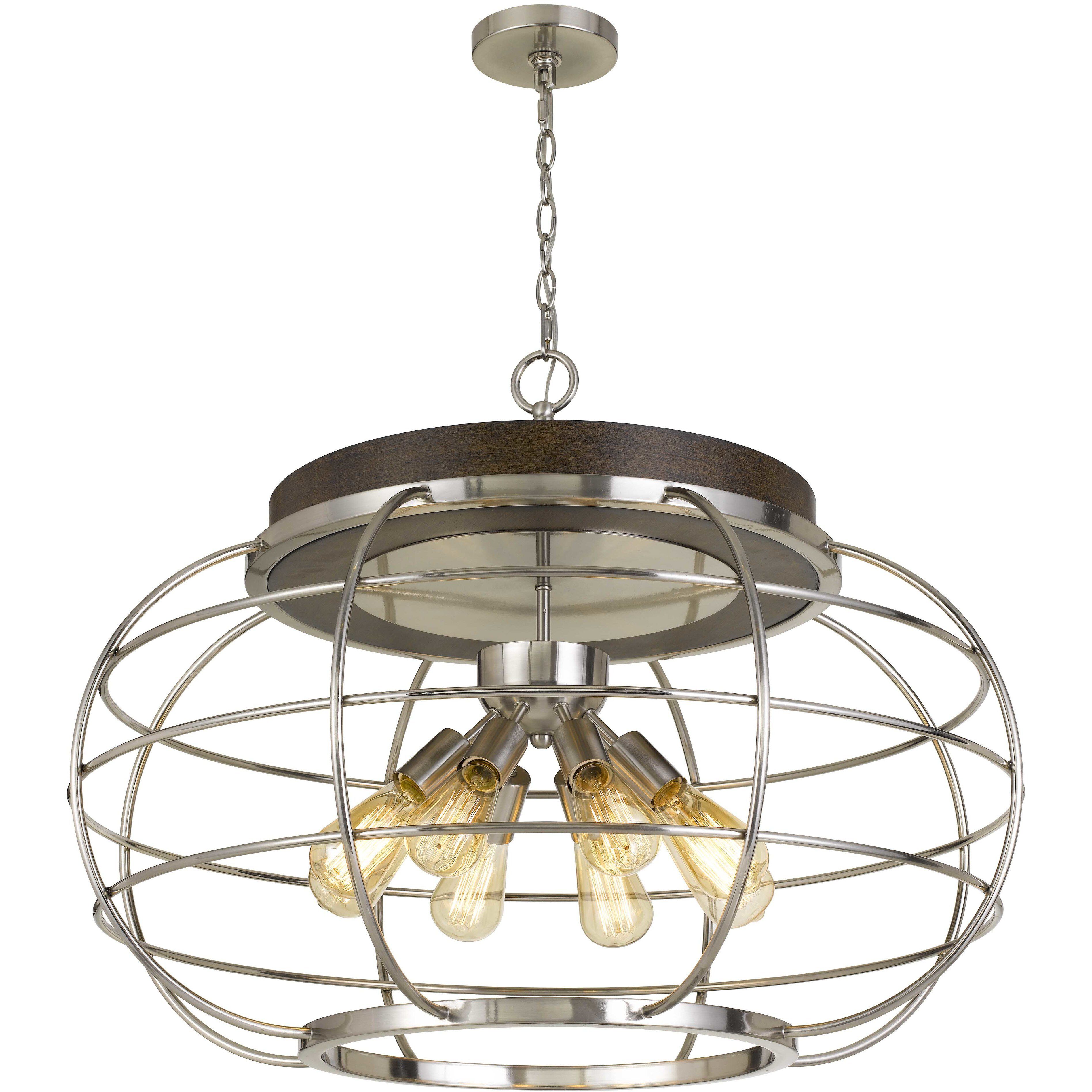 Liberty 8 Light 31 inch Brushed Steel with Wood Chandelier Ceiling Light