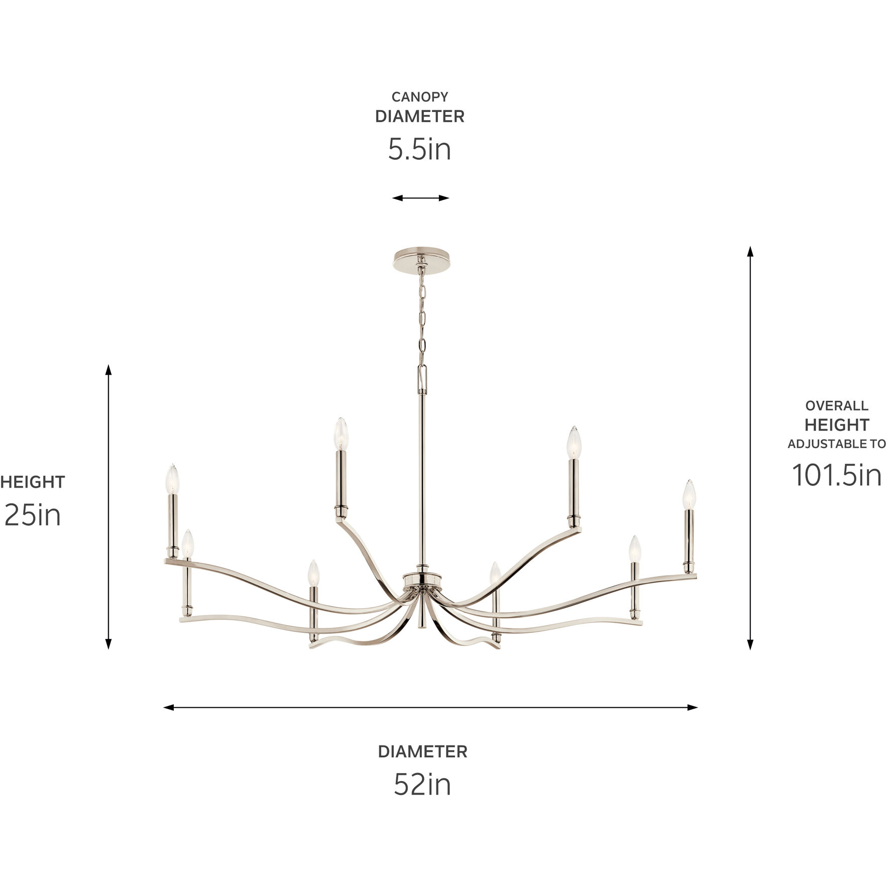 Malene 8 Light Polished Nickel Chandelier Ceiling Light, 1 Tier Large