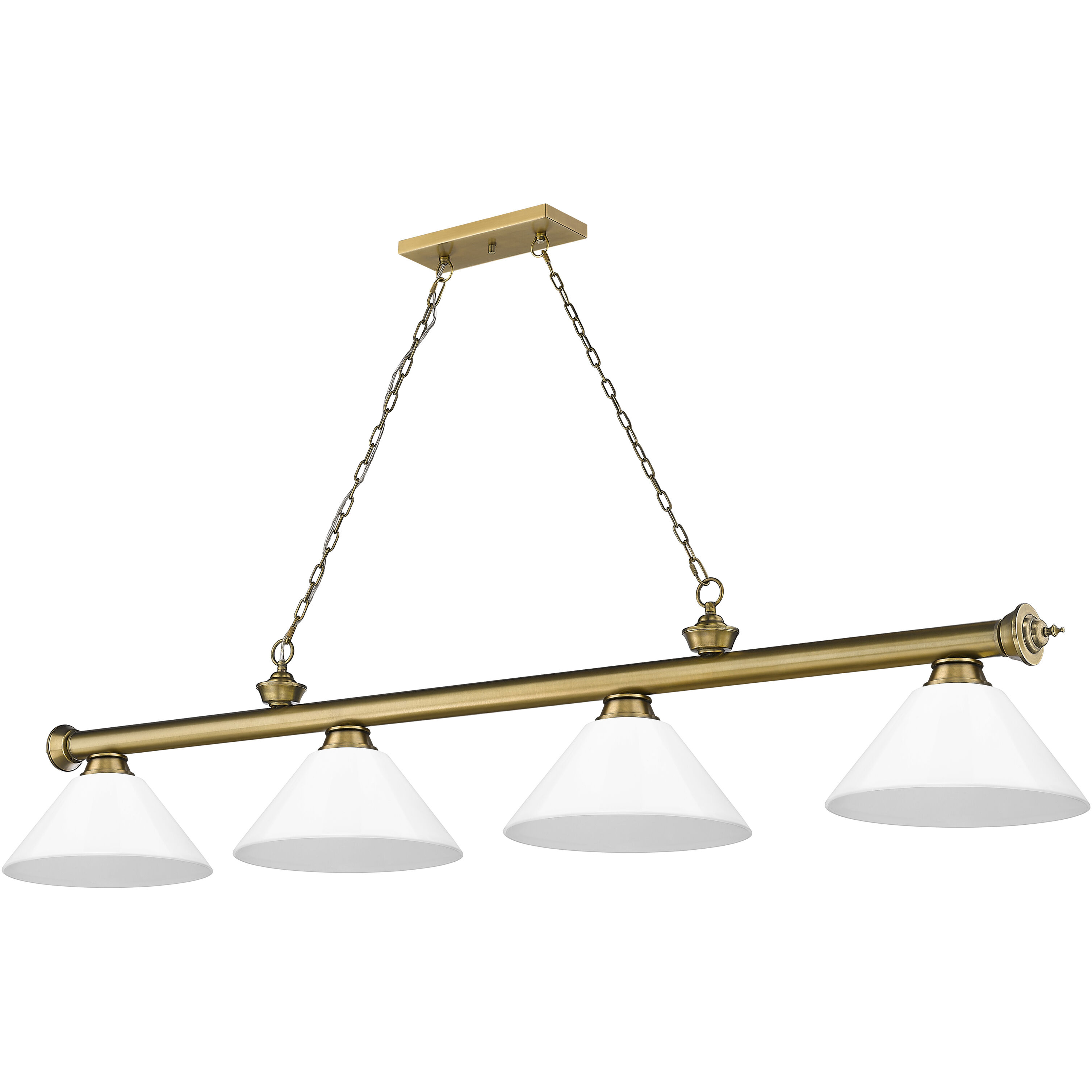 Cordon 4 Light 81.25 inch Rubbed Brass Billiard Ceiling Light in White Plastic