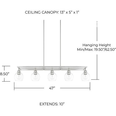 Mid Century 5 Light 47 inch Polished Nickel Island Ceiling Light