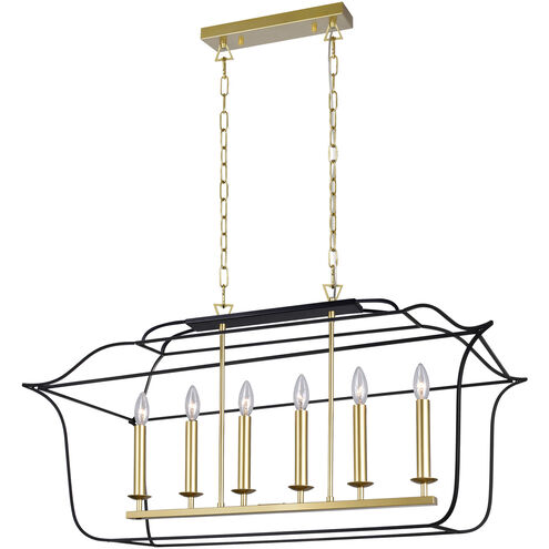 Tudor 6 Light 36 inch Satin Gold and Black Island/Pool Table Light Ceiling Light