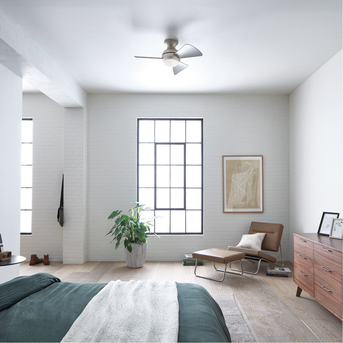 Sola 34 inch Brushed Nickel with Silver Blades Ceiling Fan