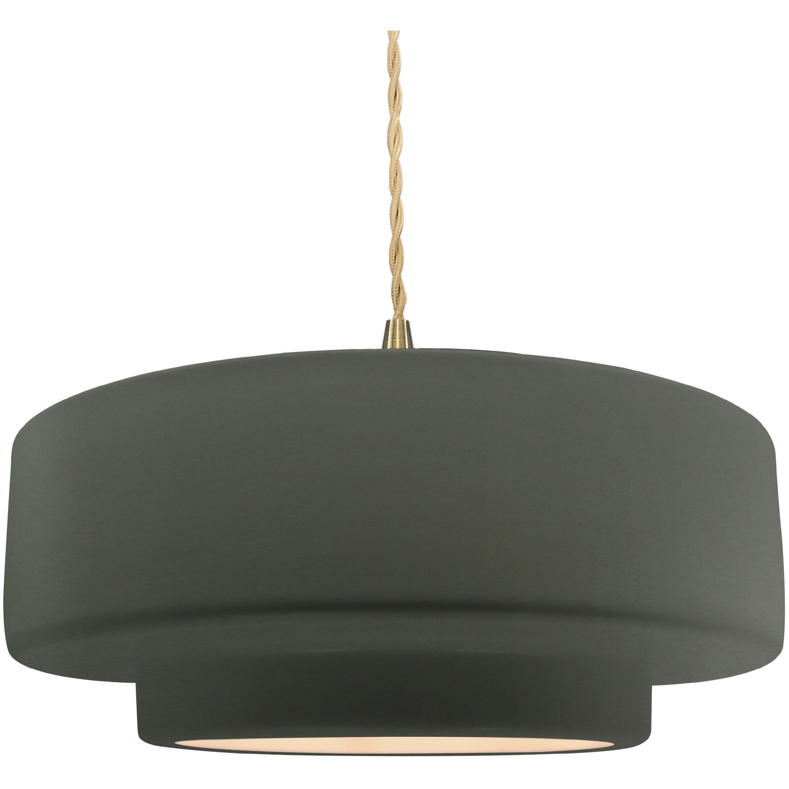 Radiance Collection - Tier Pendant Ceiling Light in Brushed Brass, Replaceable Bulb, Beige Twist Cord, Pewter Green, 16.25W x 6H, Form+Finish+Function
