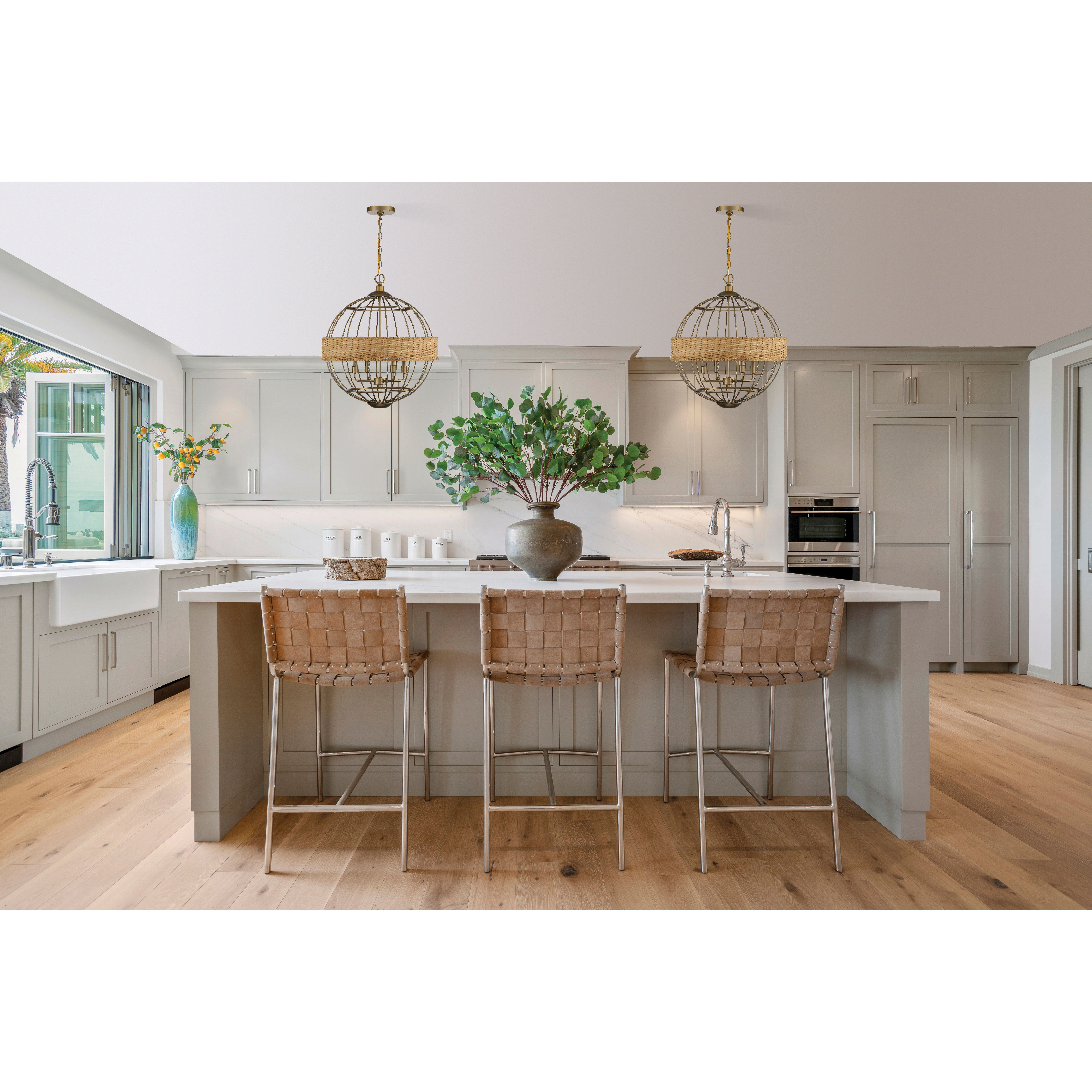 Boreal 4 Light 21 inch Burnished Brass with Natural Rattan Pendant Ceiling Light