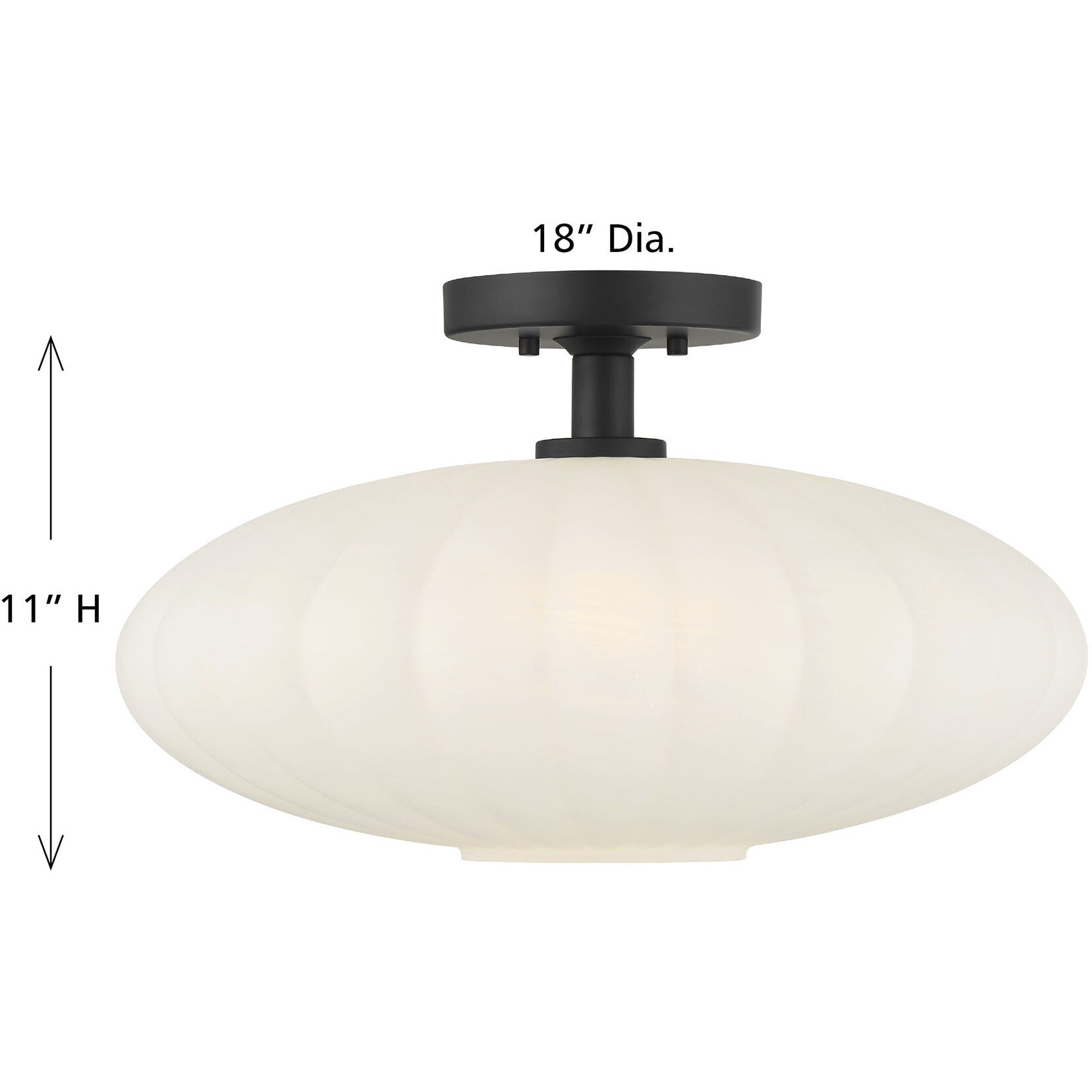 Traditional 1 Light 18 inch Matte Black Semi-Flush Ceiling Light