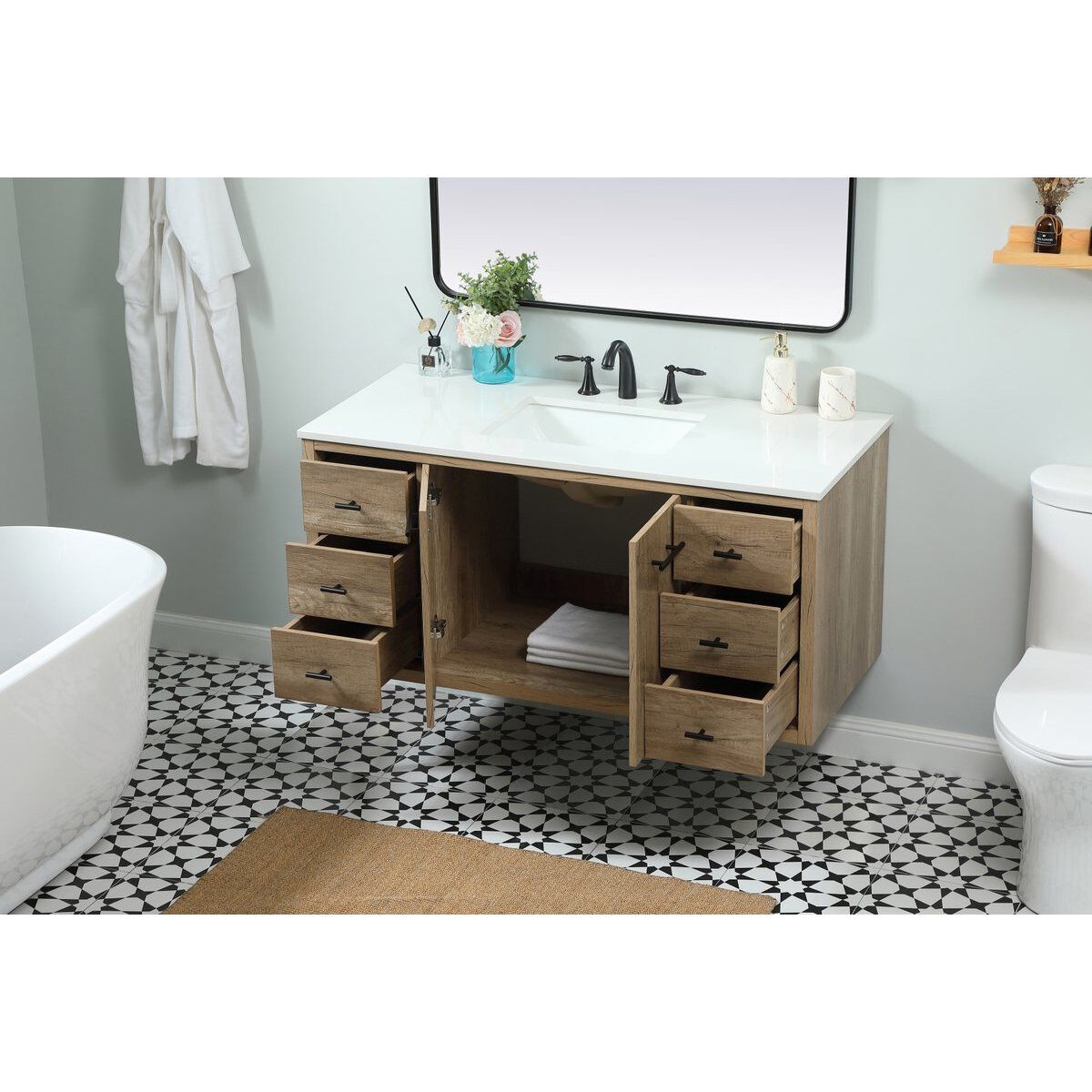 Cyrus 48 X 22 X 34 inch Natural Oak Vanity Sink Set