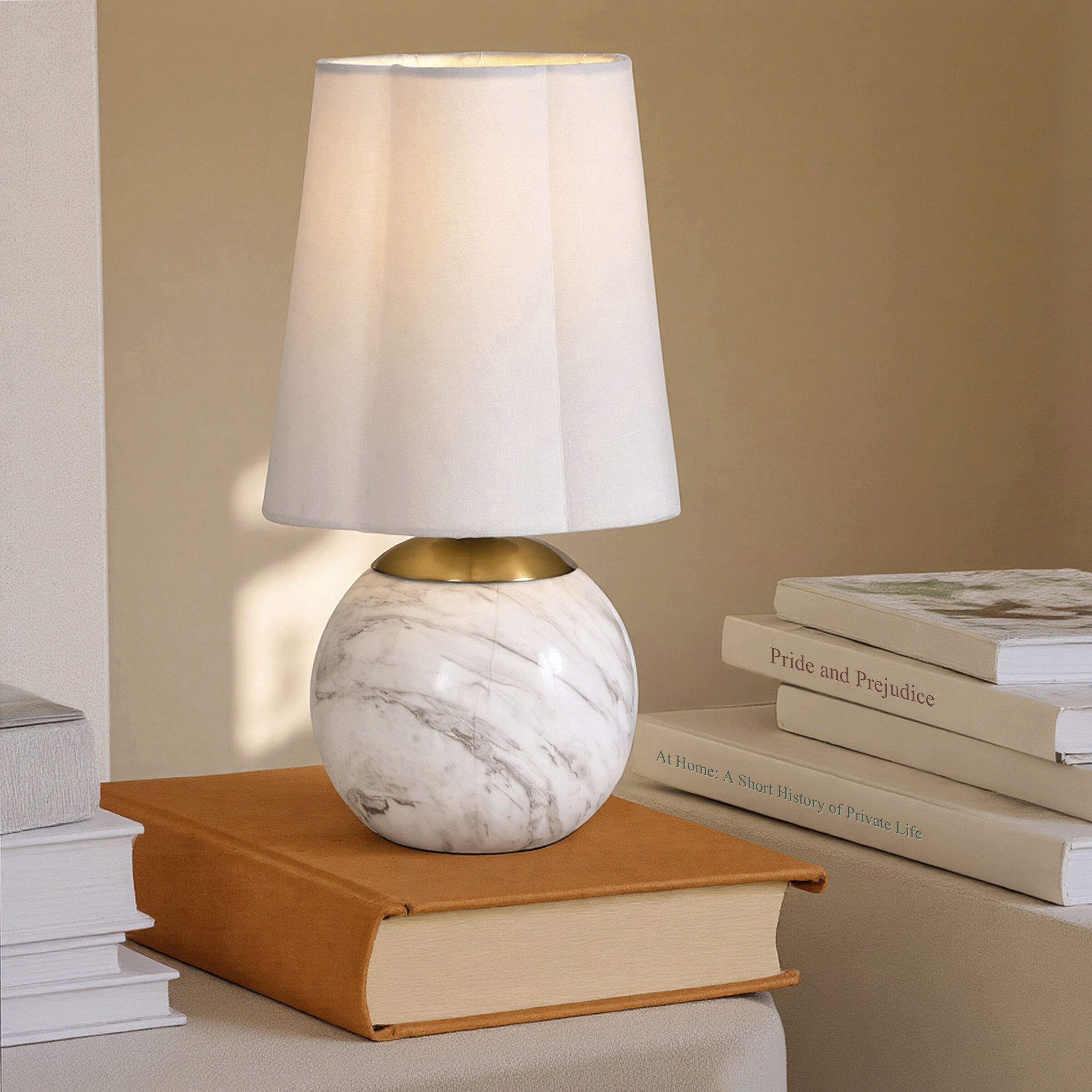 Rosalind 12 inch 40 watt Polished Brass and White Marble Table Lamp Portable Light