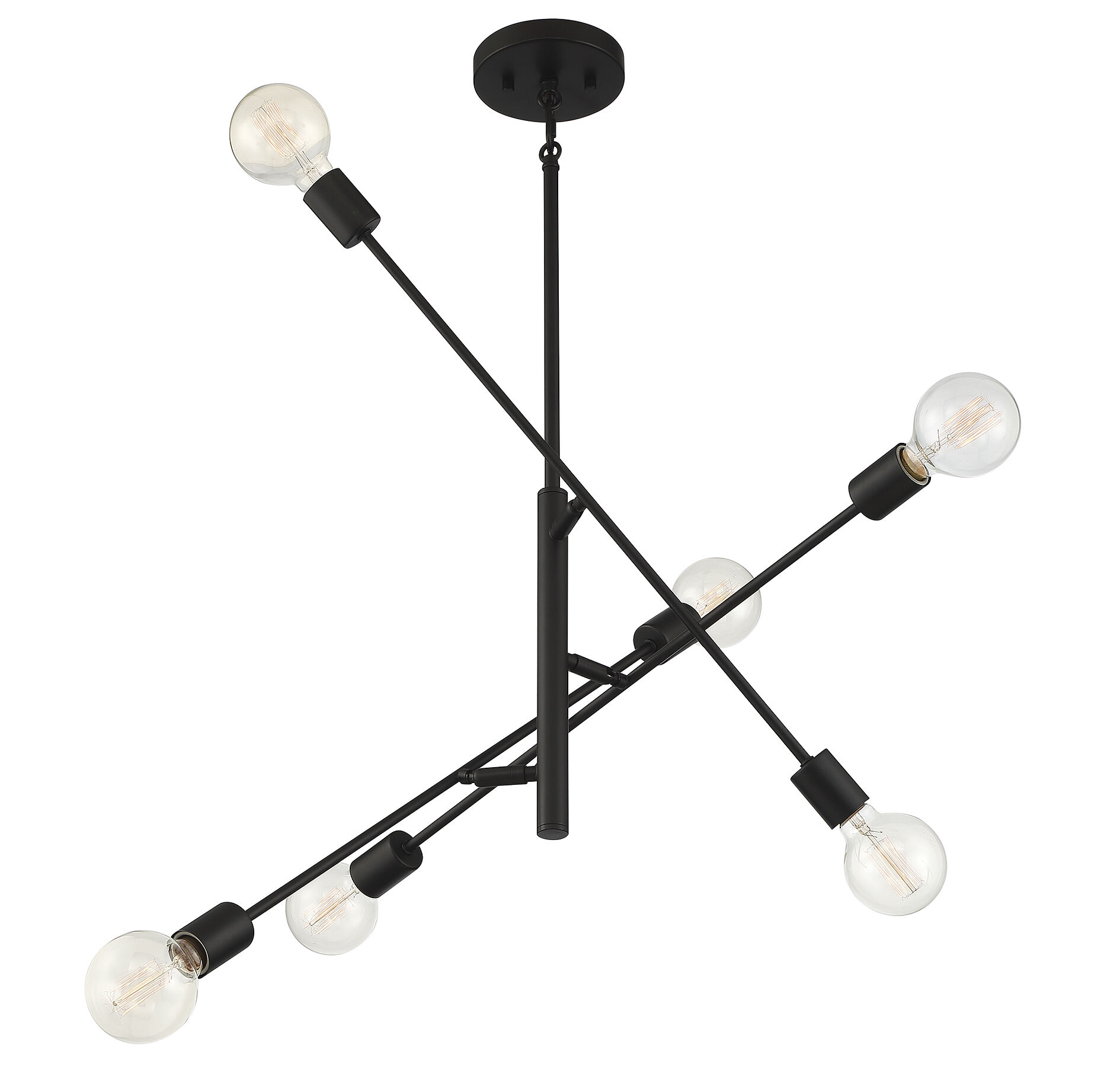 Contemporary 6 Light 26 inch Matte Black Chandelier Ceiling Light