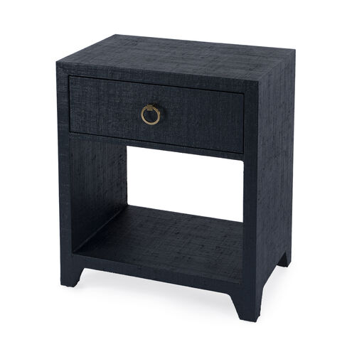 Bar Harbor Raffia 1 Drawer Nightstand in Navy Blue
