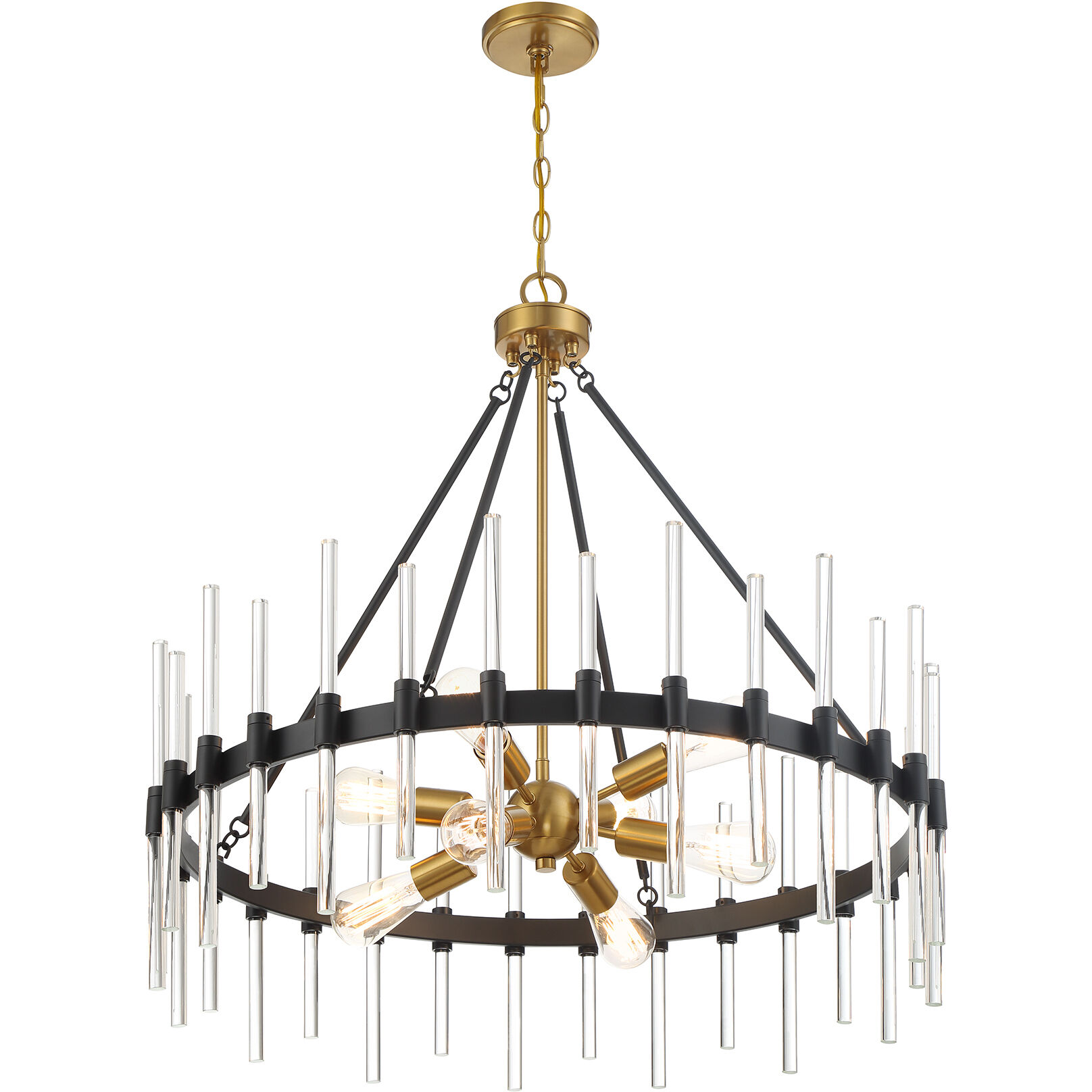 Santiago 8 Light 30 inch Black with Warm Brass Accents Pendant Ceiling Light