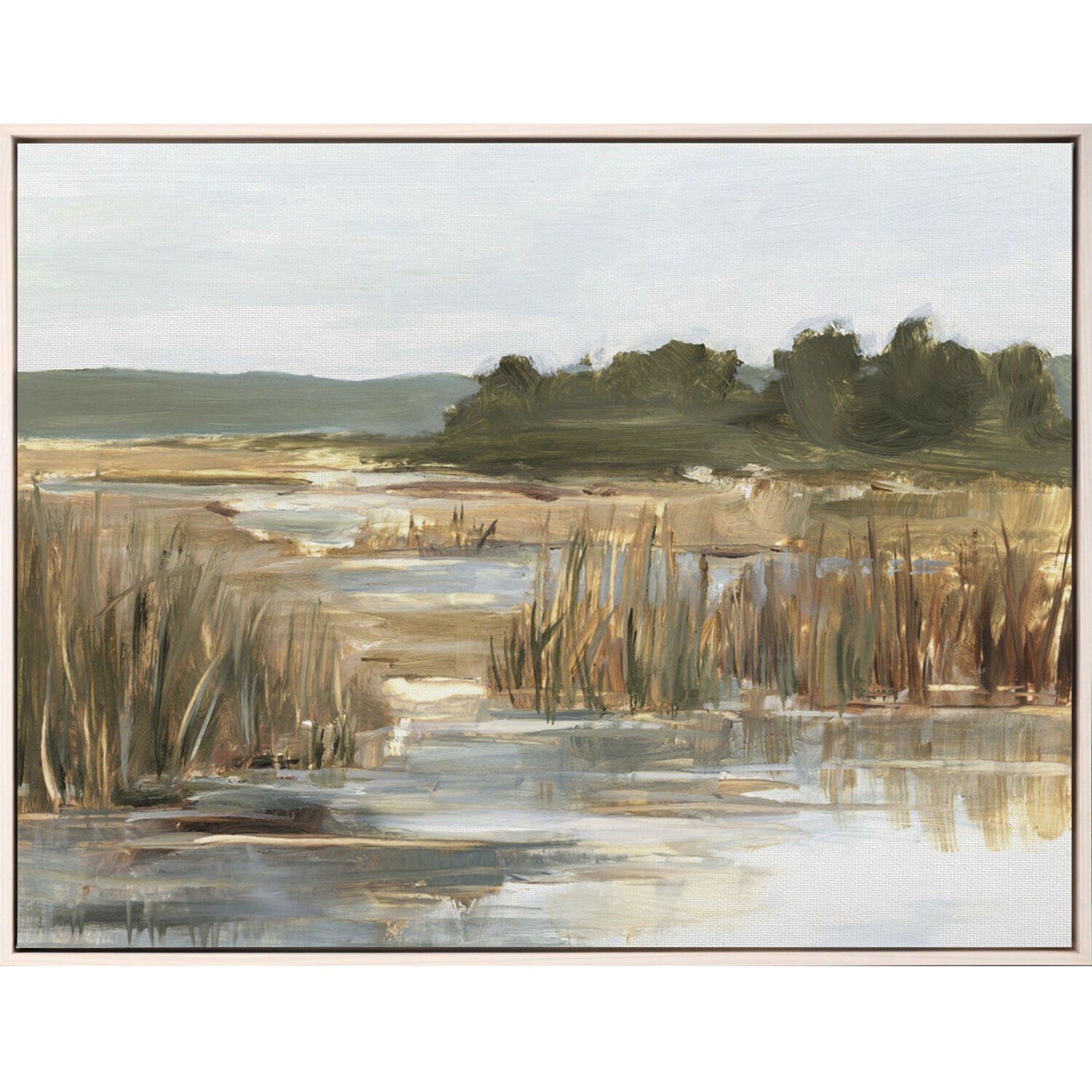 Wetland Grasses Green and Brown and Multi and Neutral Canvas