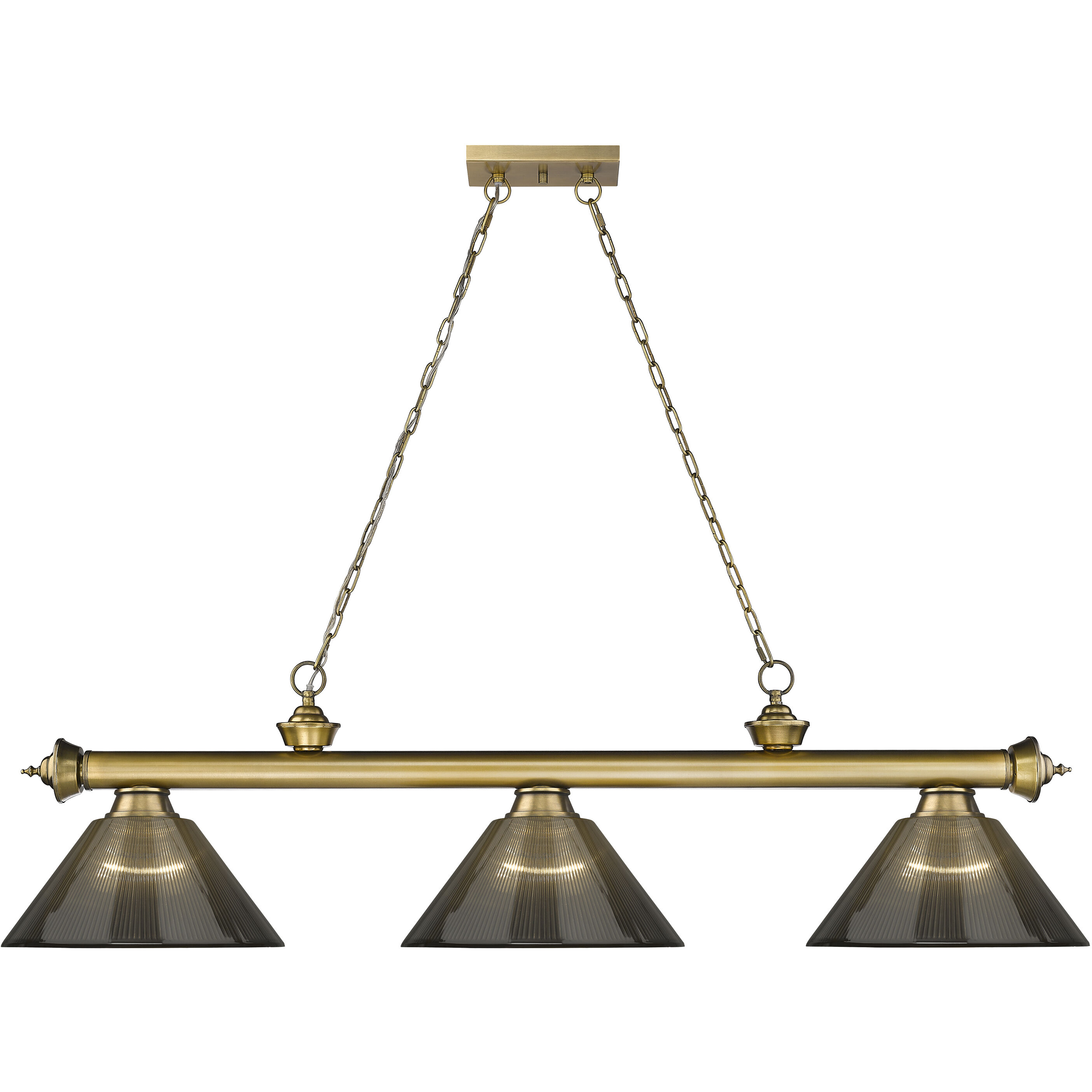 Cordon 3 Light 57.25 inch Rubbed Brass Billiard Ceiling Light in Smoke Acrylic