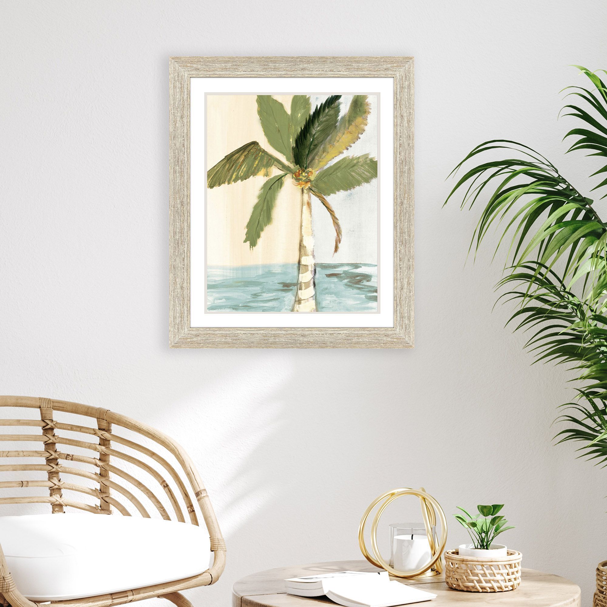 Oasis Palm Green and Turquoise and Yellow and Brown Framed Art, Propac