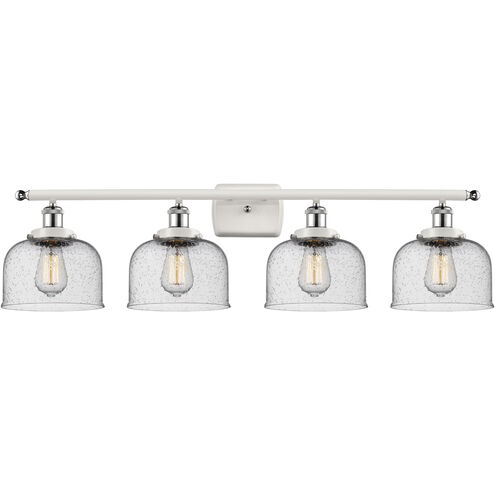 Ballston Large Bell 4 Light 36 inch White and Polished Chrome Bath Vanity Light Wall Light in Seedy Glass