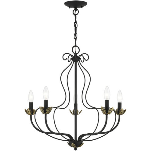 Katarina 5 Light 23 inch Black with Antique Brass Accents Chandelier Ceiling Light