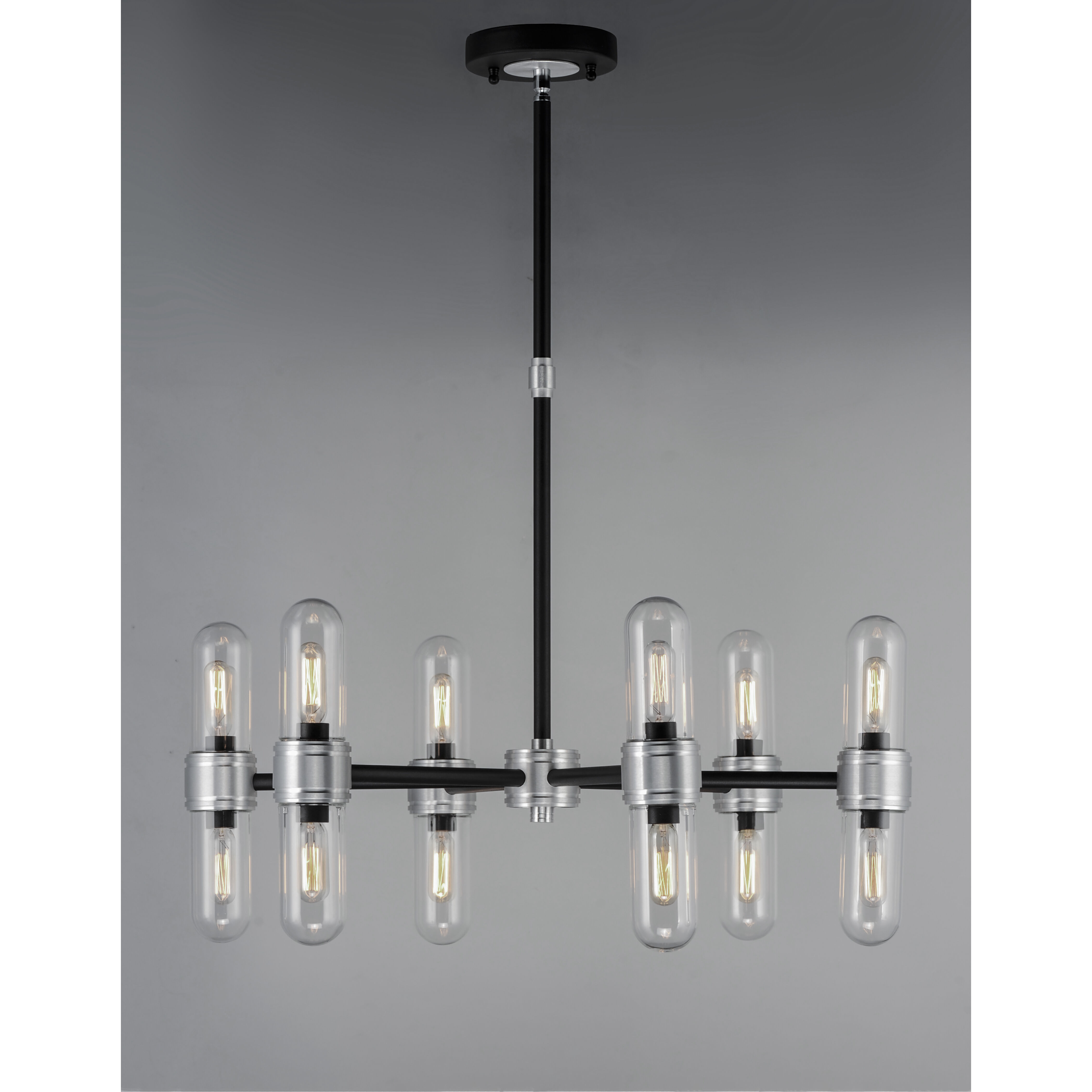 Dual 12 Light 26.25 inch Black/Brushed Aluminum Outdoor Chandelier