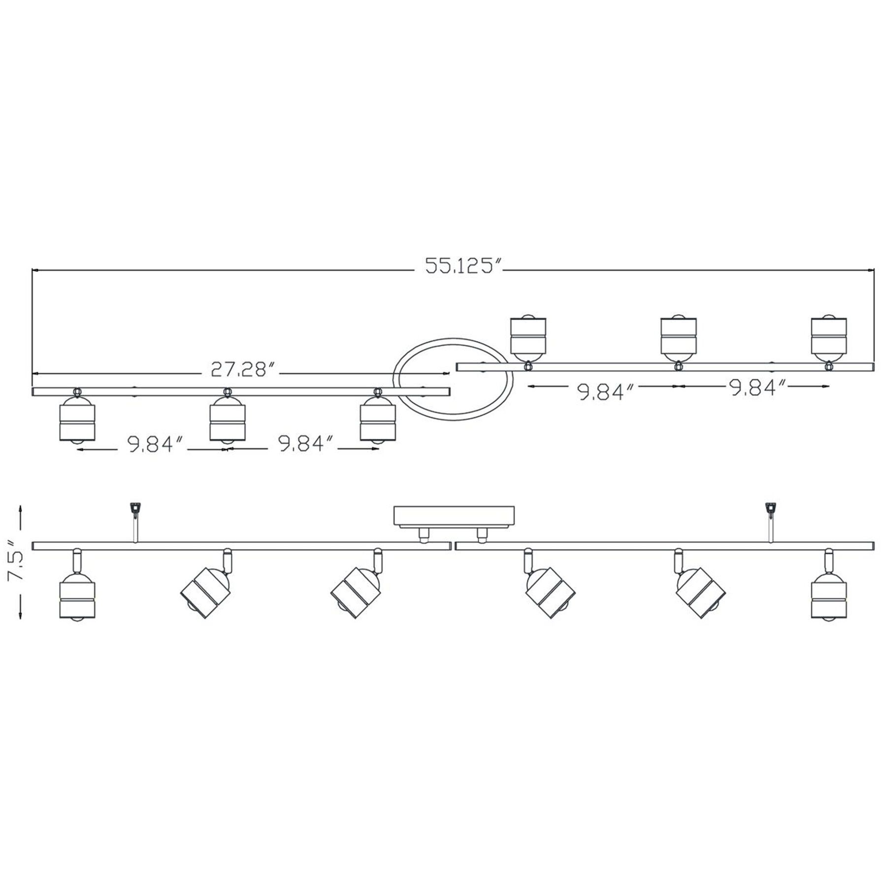 Core 6 Light 120 Black Fixed Rail Ceiling Light