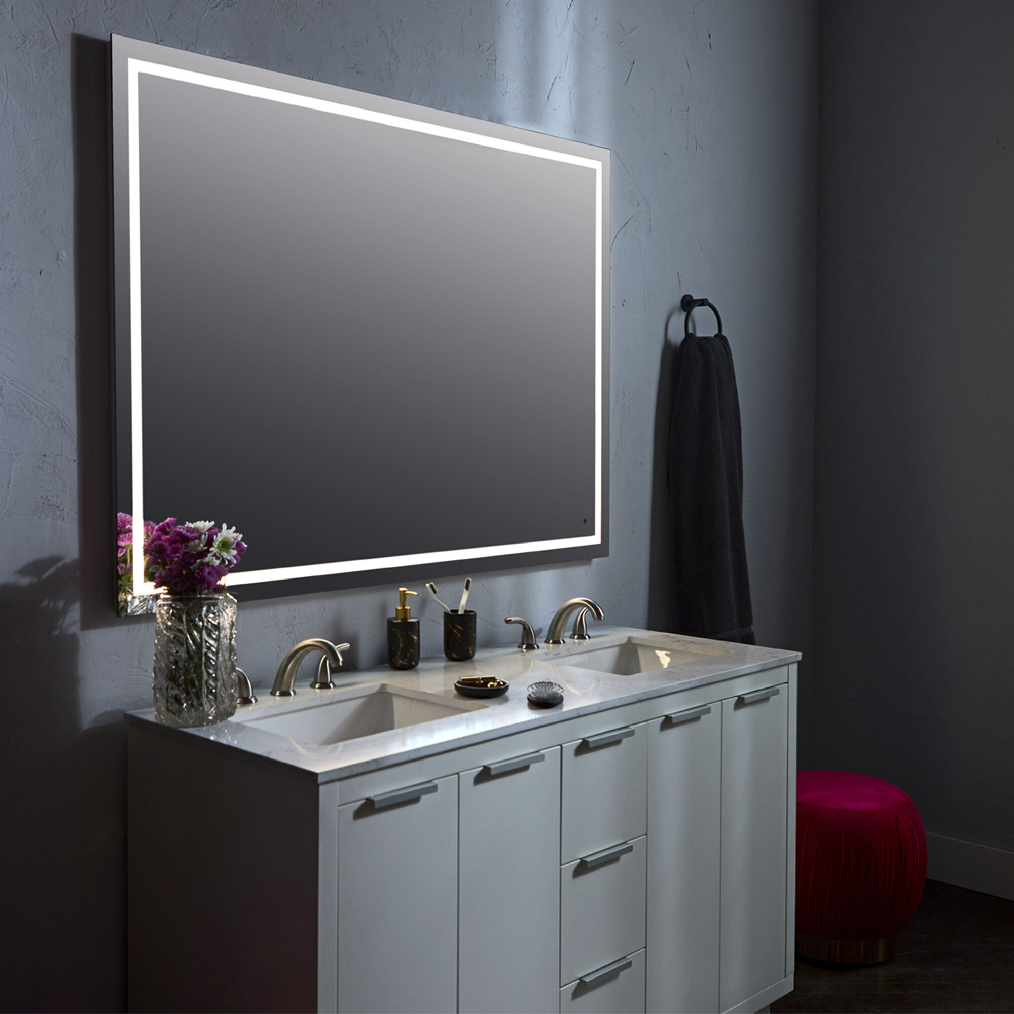 Track 36 X 24 inch Black LED Lighted Mirror, Vanita by Oxygen