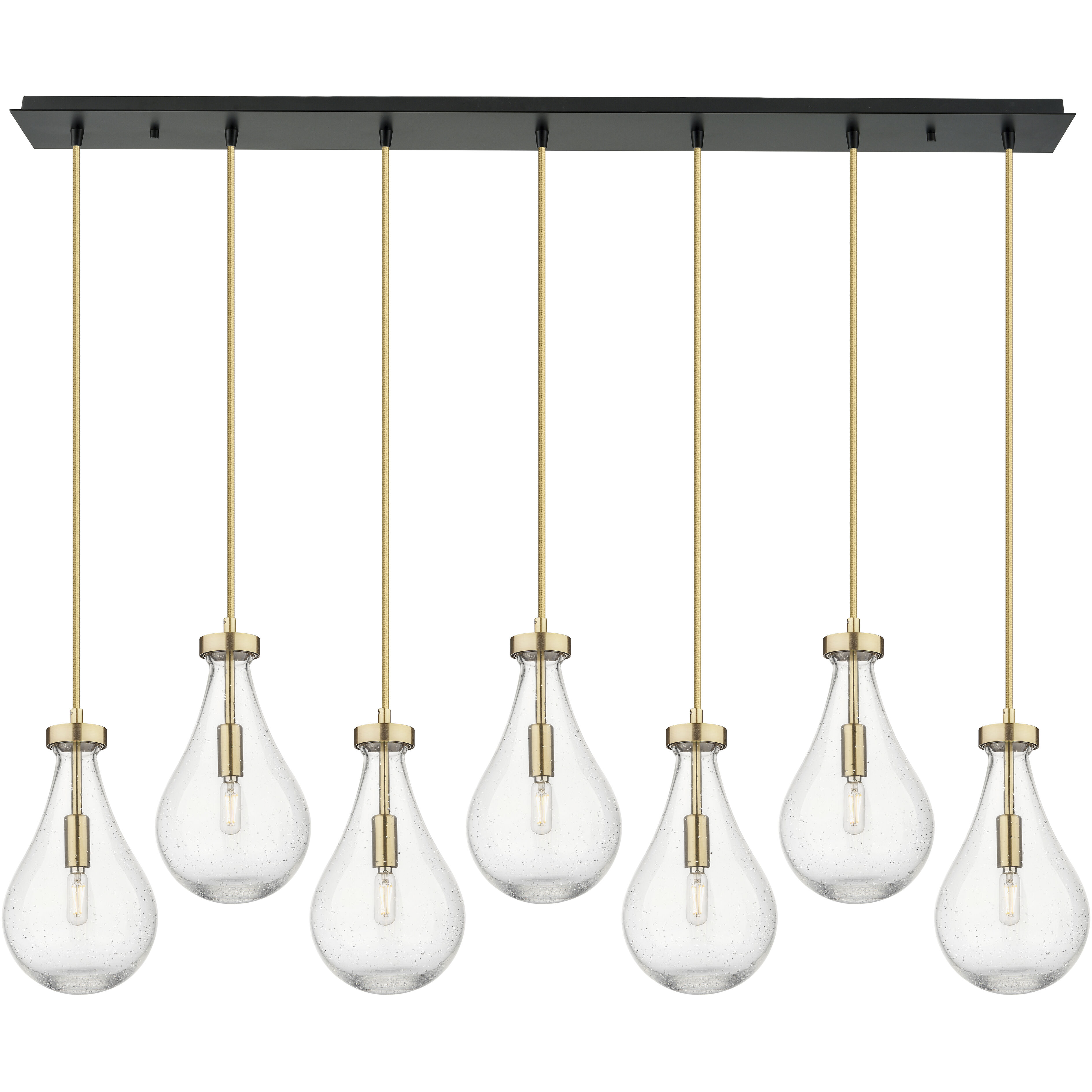 Owego 7 Light 36.63 inch Champagne Bronze Linear Pendant Ceiling Light in Seedy Glass