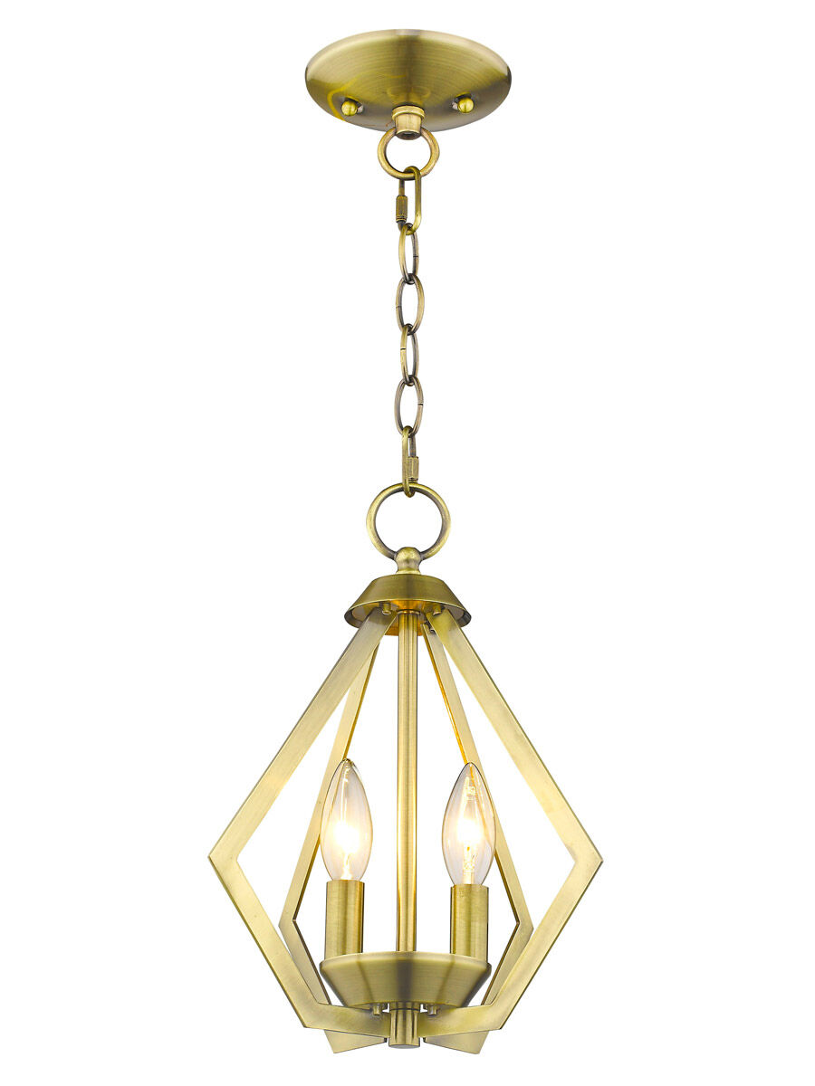 Prism 2 Light 11.25 inch Antique Brass Convertible Mini Chandelier/Ceiling Mount Ceiling Light