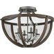 Renaissance Invention 4 Light 22 inch Aged Wood with Clear Semi Flush Mount Ceiling Light, Round