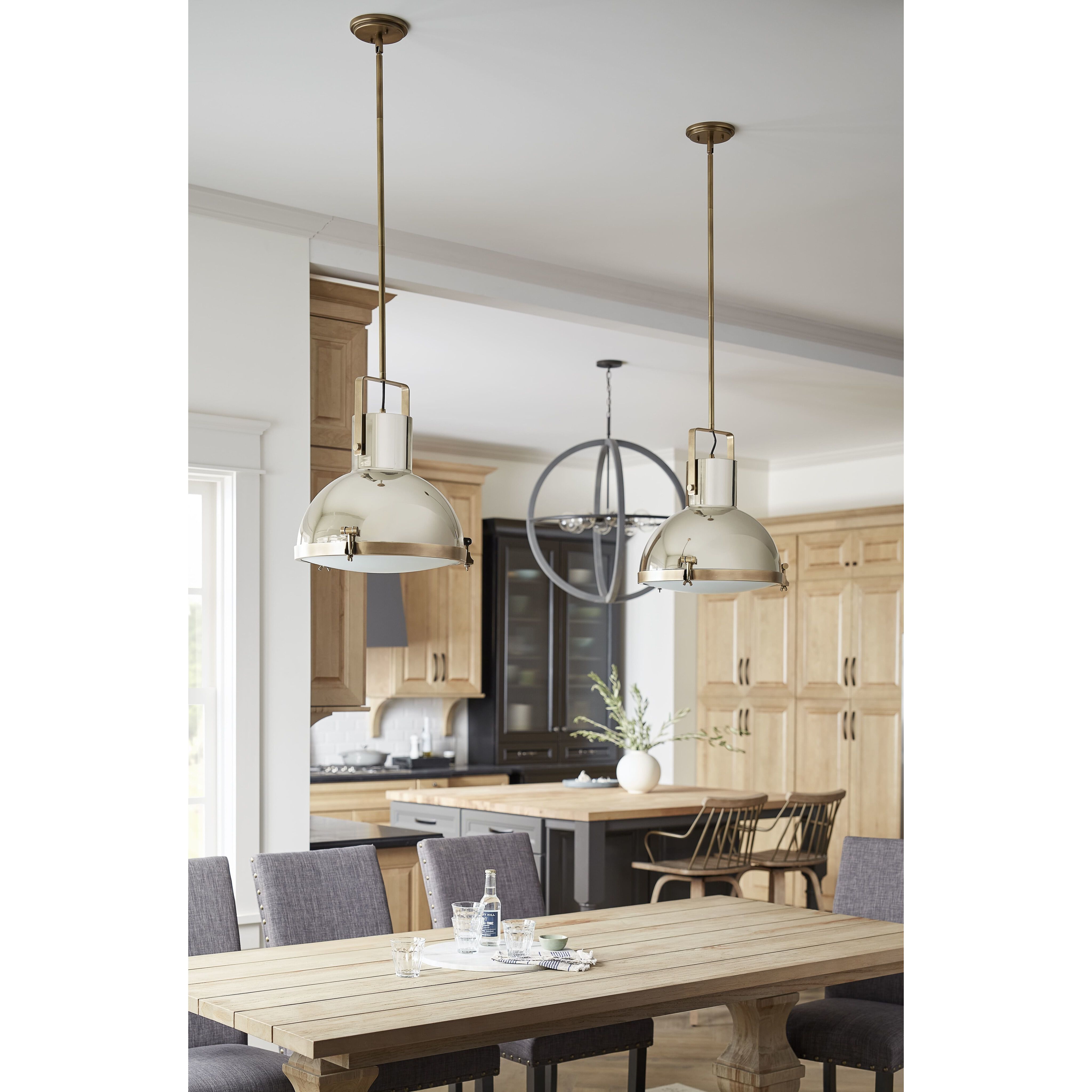 Nautique 1 Light 18 inch Heritage Brass with Polished Nickel Indoor Pendant Ceiling Light in White, Heritage Brass / Polished Nickel