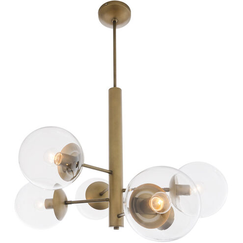 Mid-century 6 Light 32.5 inch Antique Brass Chandelier Ceiling Light