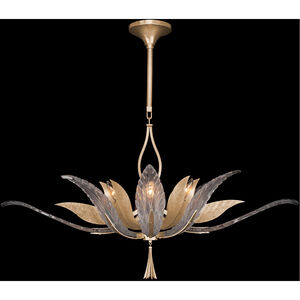Plume 8 Light 40 inch Gold Pendant Ceiling Light in Dichroic Feathers Studio Glass