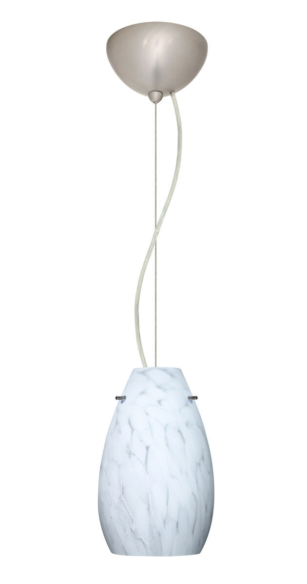 Pera 1 Light Satin Nickel Pendant Ceiling Light in Carrera Glass, Incandescent