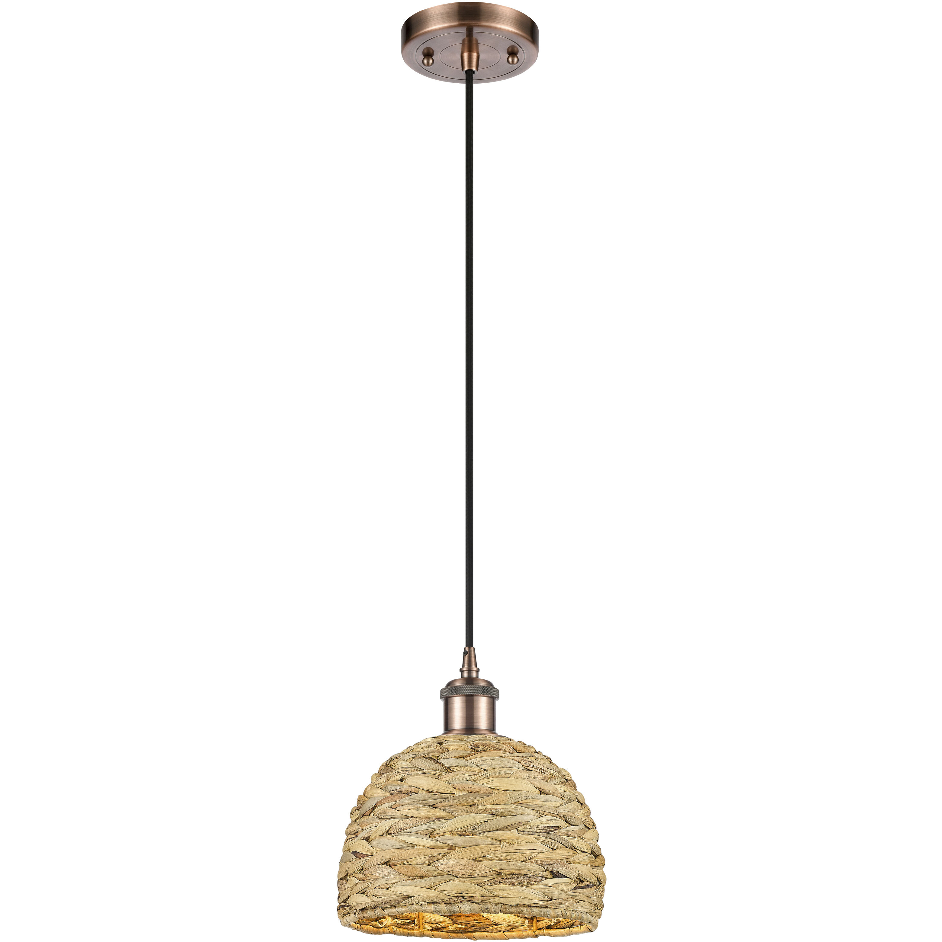 Woven Rattan 1 Light 8 inch Antique Copper Pendant Ceiling Light
