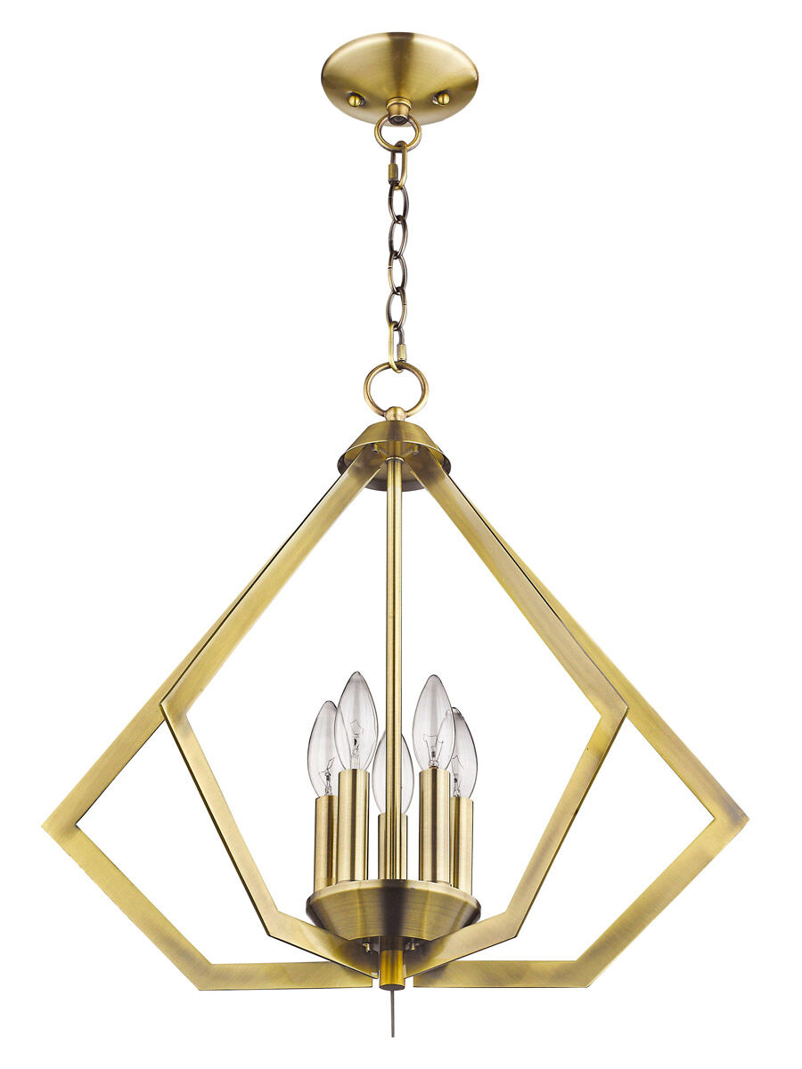 Prism 5 Light 20 inch Antique Brass Chandelier Ceiling Light