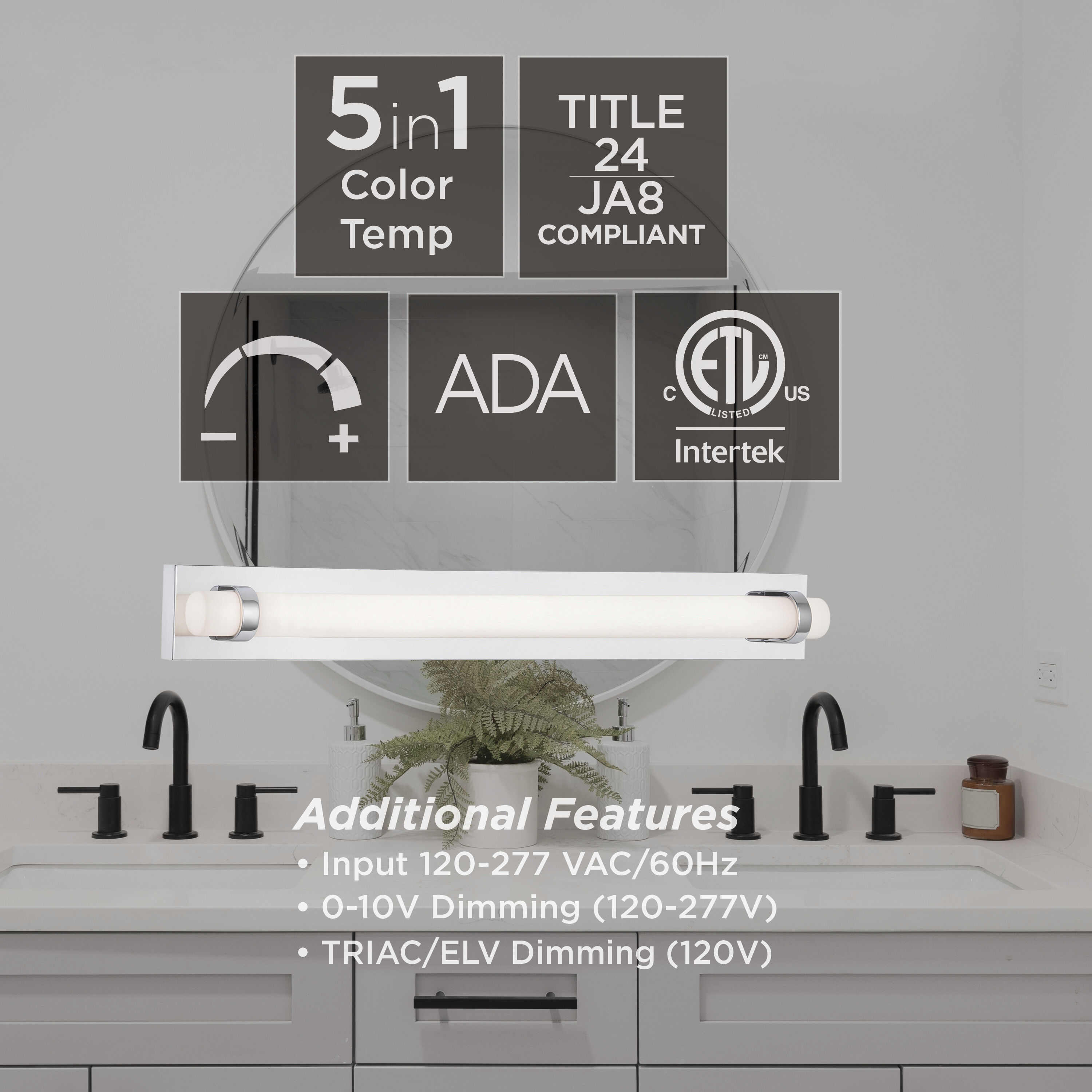 Miami LED 36 inch Polished Chrome Vanity Light Wall Light