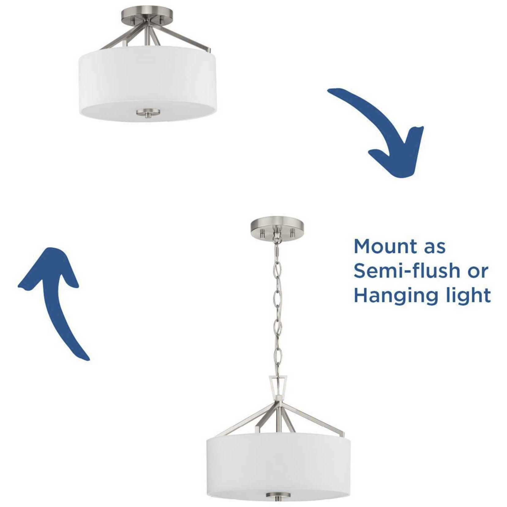 Goodwin 2 Light 13 inch Brushed Nickel Semi-Flush Mount Convertible Ceiling Light