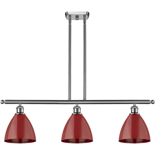 Ballston Plymouth Dome 3 Light 36 inch Brushed Satin Nickel Island Light Ceiling Light in Matte Red