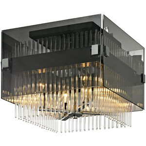 Apollo 4 Light 14.5 inch Dark Bronze and Polished Chrome Flush Mount Ceiling Light, Smoked and Clear Glass
