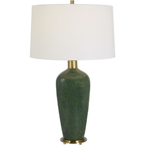 Verdell 29 inch 150.00 watt Mottle Dark Mossy Green Glaze and Antiqued Brass Table Lamp Portable Light