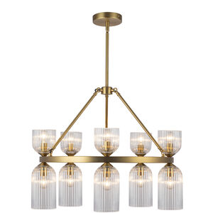 Alora Mood Nelly 10 Light 25.88 inch Brushed Gold Chandelier Ceiling Light in Clear Ribbed Glass Shade
