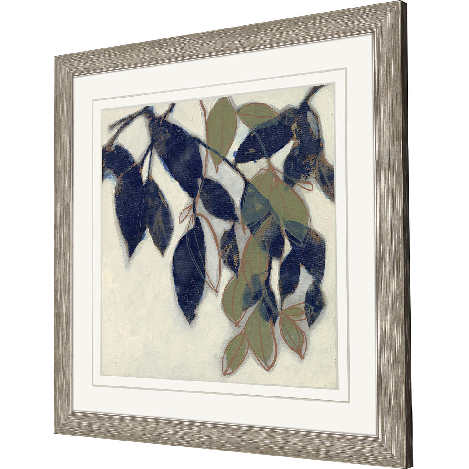 Entwined Leaves Blue and Beige and Green and White Framed Art